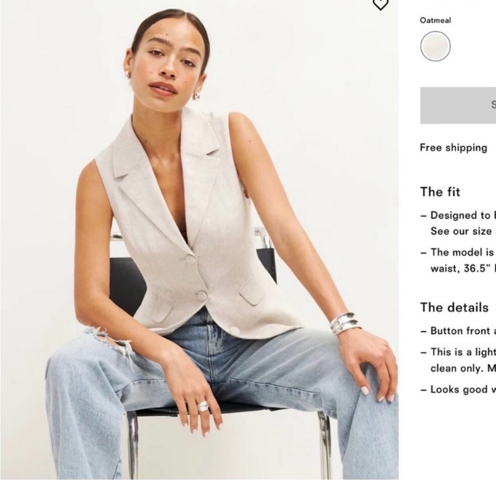 Reformation Oatmeal Button-Front Blazer Vest